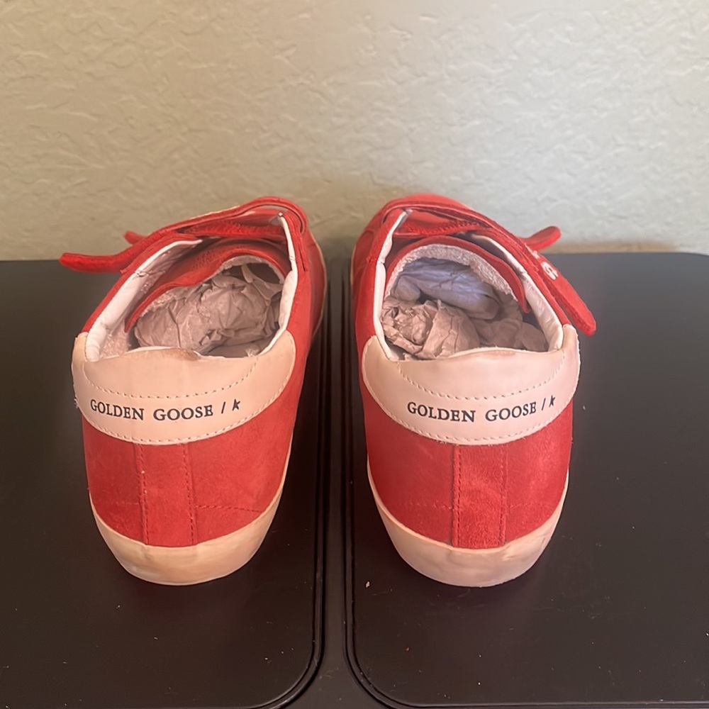 Golden Goose Red Suede Velcro Strap Sneakers - Picture 2 of 5
